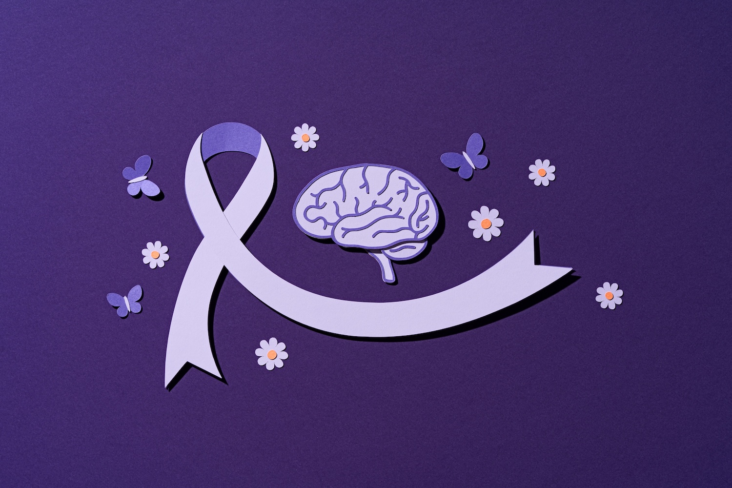 Purple Ribbon and Brain for Epilepsy Awareness