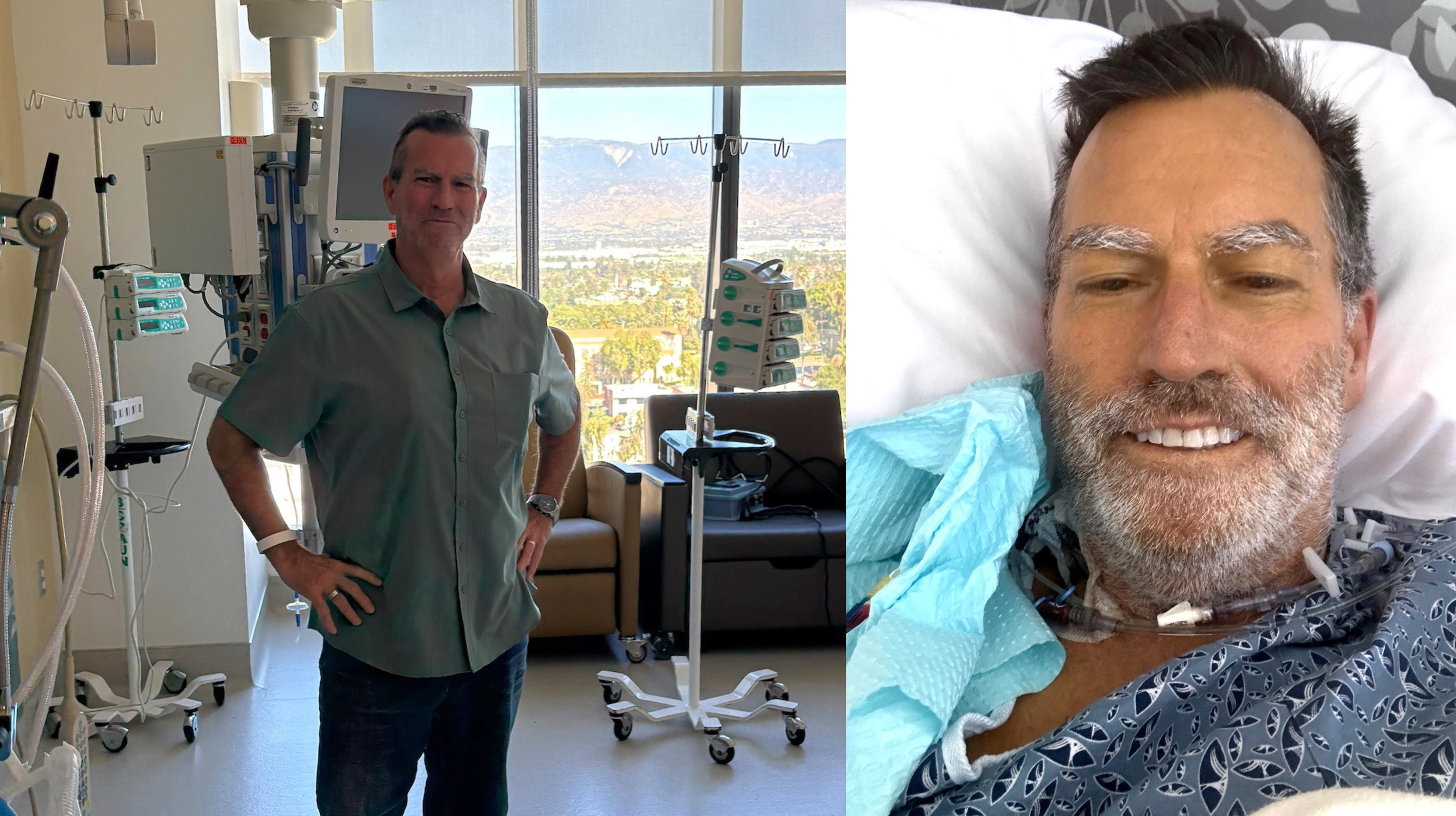 a man stands in a clinical room with a proud face