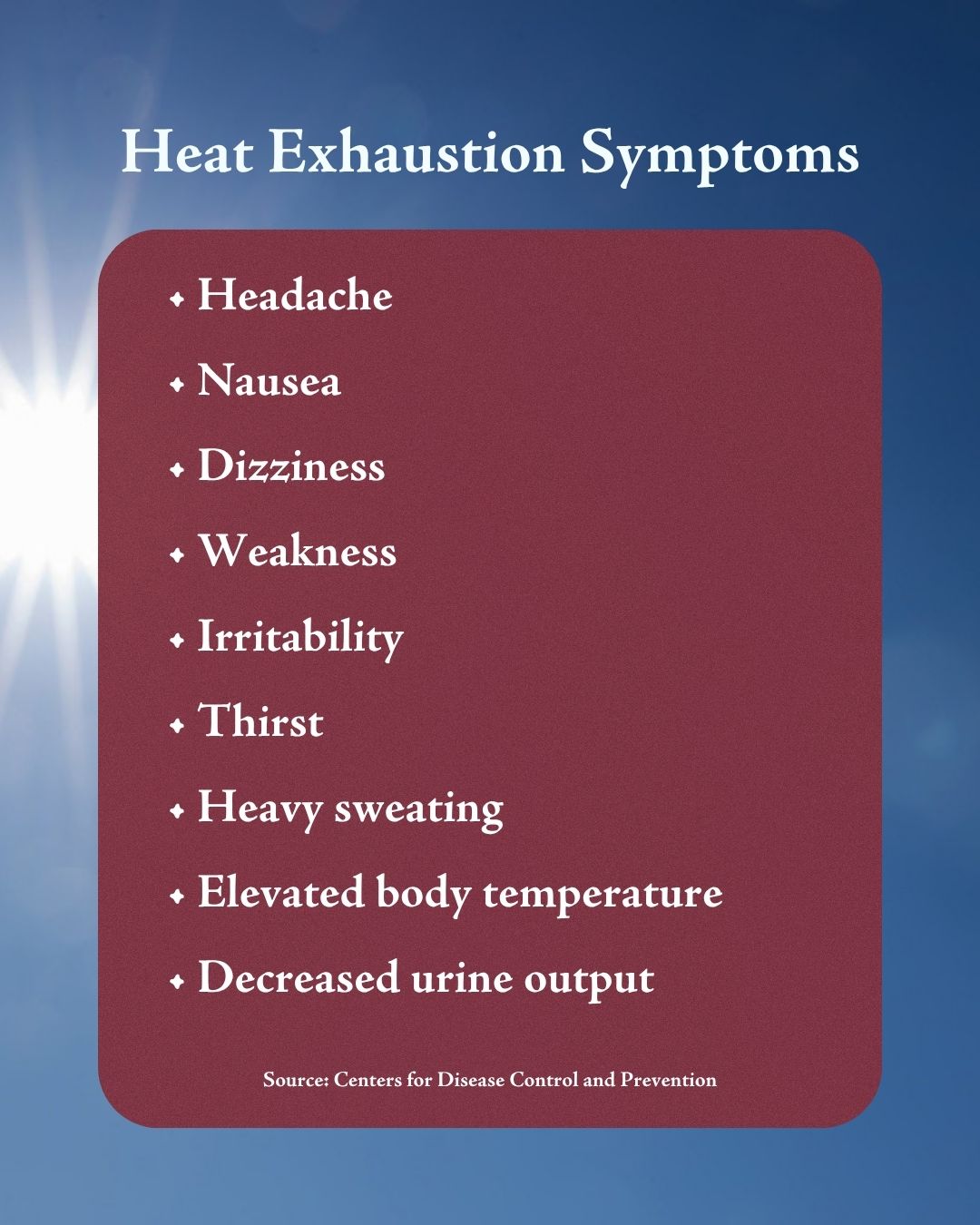 bulleted list of heat exhaustion symptoms