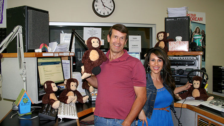 Radio show hosts Bob and Mia of 101.3 FM The Mix ham it up with their stuffed simian colleagues, The Mix Monkeys. Bob and Mia and the station's other DJs helped raise $9,135 to benefit Loma Linda University Children's Hospital. 101.3 FM The Mix
