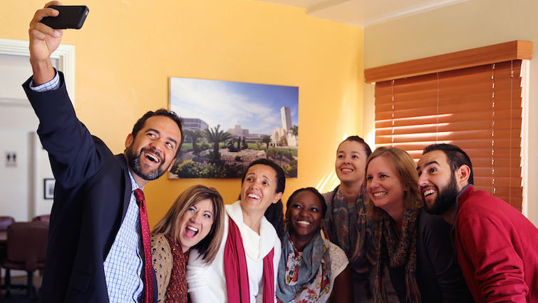 A group of Loma Linda University Health employees enjoyed a moment out of their day to take a group “selfie.”