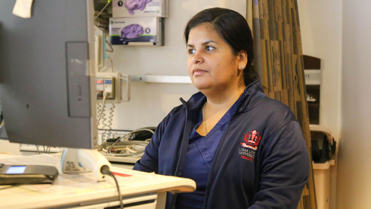 Female nurse working on the computer