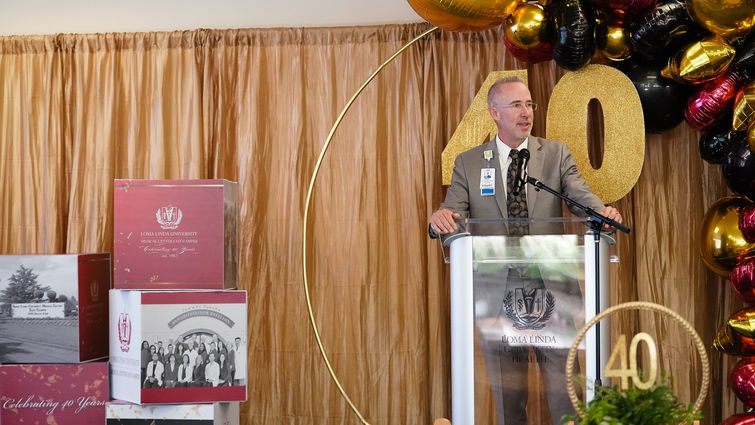 Trevor Wright, CEO of Loma Linda University Health Hospitals speaks at 40th anniversary event for East Campus