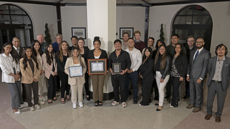 Students in the respiratory care program at the School of Allied Health Professions proudly display the recently earned APEX award. Group of students