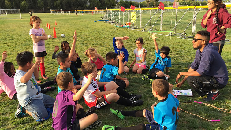 At Loma Linda University, service learning takes place throughout the year. Here, students coach a soccer team during a service learning opportunity.