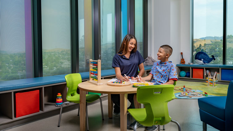 One of five non-medical procedure playrooms at LLU Children's Hospital where children can enjoy arts, crafts, games, and movies