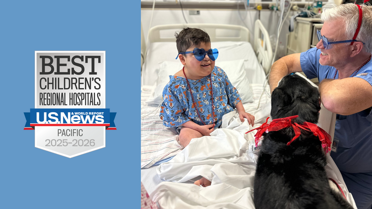 Hospital nationally ranked in Pediatric Cardiology & Heart Surgery and Pediatric Urology. U.S. News & World Report badge alongside patient picture