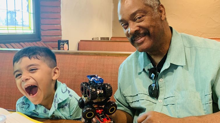 Larry Roberts and his three-year-old grandson