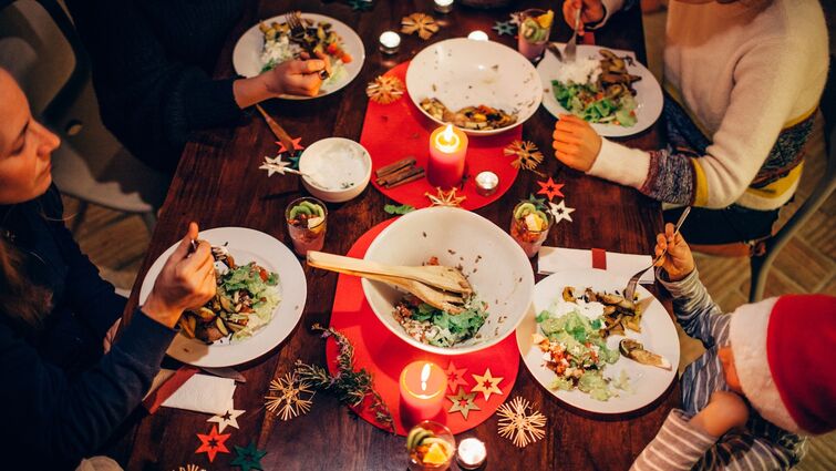 Family eating Christmas dinner 