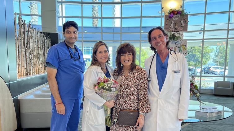 Melissa Peffer reunited with her care team members four months after her double bypass procedure at LLUMC–Murrieta.