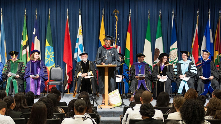 Dilys Brooks, associate chaplain at Loma Linda University, challenged graduates to stay close to God as they move through their careers.