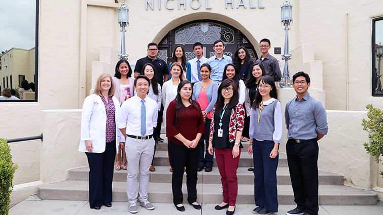 The clinical laboratory science program class of 2018 assembled recently for a class portrait in front of the Loma Linda University School of Allied Health Professions. They are challenging others to sign up with Be The Match to become bone marrow donors.