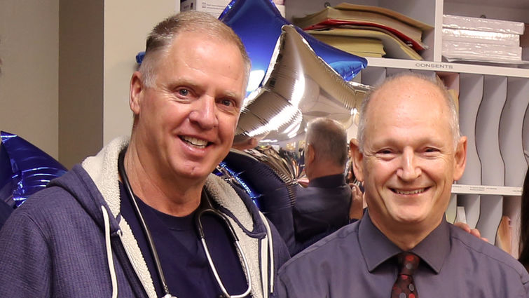 Darren Moon, RN (left), a staff nurse at the Loma Linda University Medical Center emergency department, was recently reunited with David Colwell, a patient whose life he was instrumental in saving.