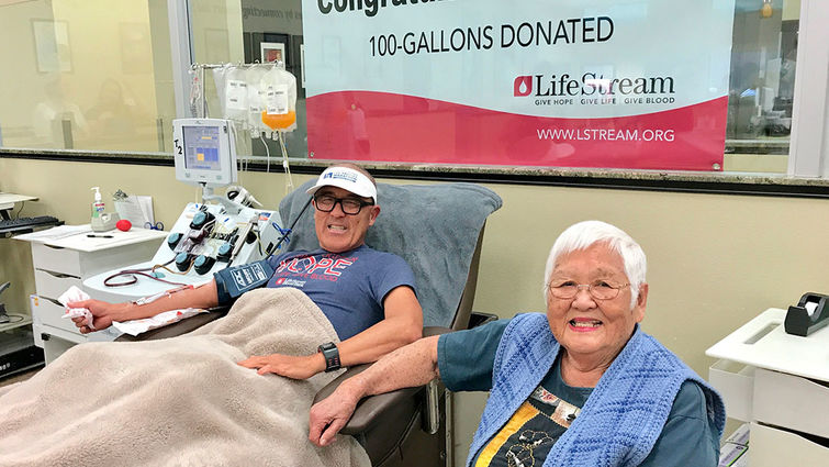 LifeStream held a ceremony for Dexter Emoto, RN, on June 1 as he reached the milestone of donating 100 gallons of blood. His mother Nora Emoto joined him for the ceremony. Last week he broke through the milestone and achieved 101 gallons of donated blood.
