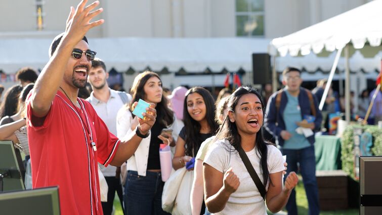 students show excitement at outdoor event