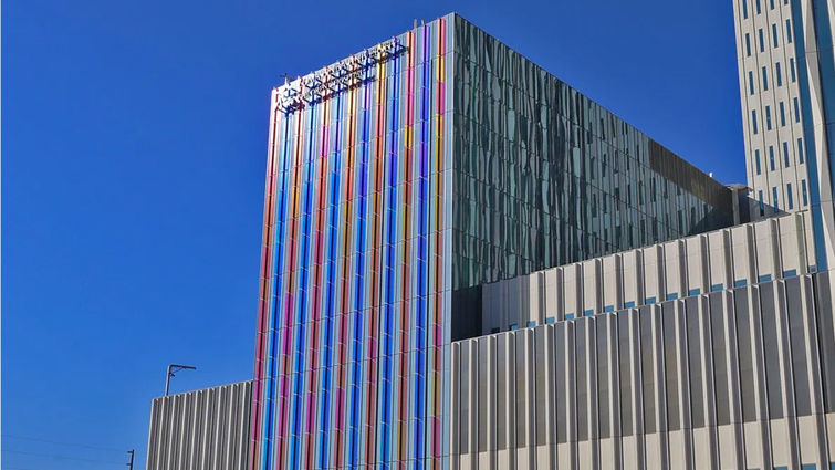 Children's Hospital tower colorful facade Children's Hospital tower colorful facade