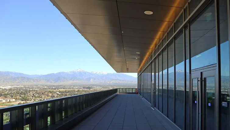 Testing the new LED lighting system on the new Adult Hospital tower 16th-floor terrace. 16th-floor lighting