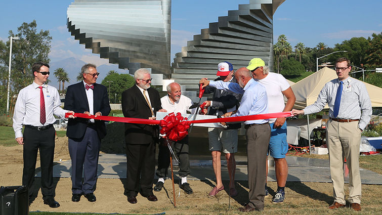 The gift was inspired by a patient who was successfully treated for prostate cancer at Loma Linda University Health. Ribbon cutting of the new sculpture in front of Centennial Complex at Loma Linda University Health