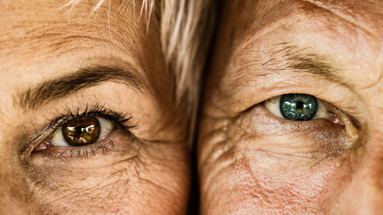 Close up shot of older couple's eyes