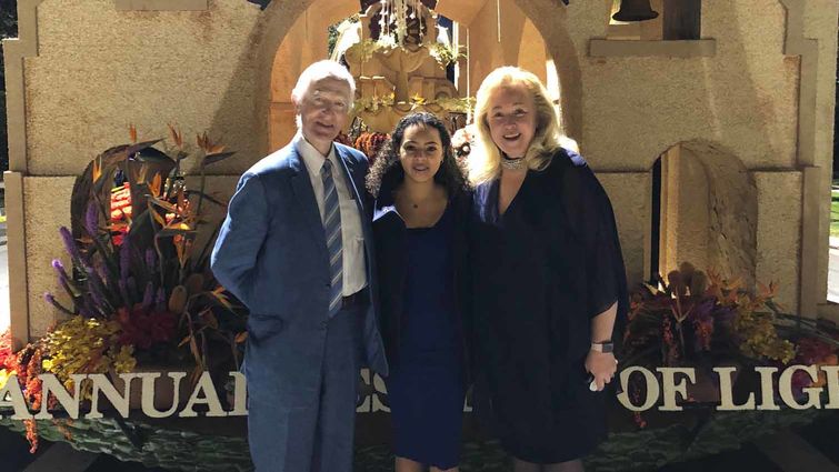 From left, Dr. Bailey, Lexi Anderson and Rachelle Bussell representing Loma Linda University Health at the Rose Bowl Parade.