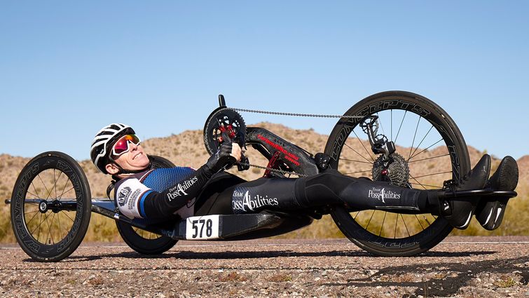 Brett Richards is able to continue fulfilling his passion for para-cycling after receiving treatment for acute lymphoblastic leukemia (ALL) from LLU Cancer Center. Brett Richards on his para cycle
