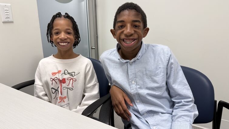 Harold Thronson, 14, and his younger sister Niki Thronson, 12, on their Osia activation day, January 14, 2026, at Loma Linda University Children’s Hospital