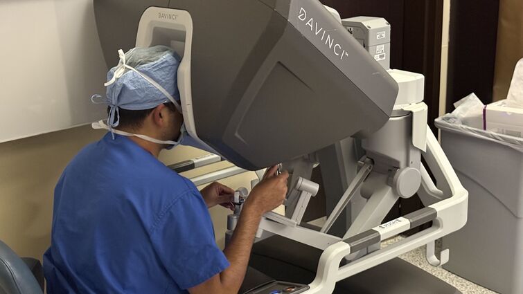 Robotic-assisted Whipple procedure being performed.