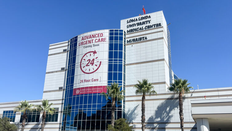 LLUMC-Murrieta with banner that reads: "Advanced Urgent Care Coming Soon"