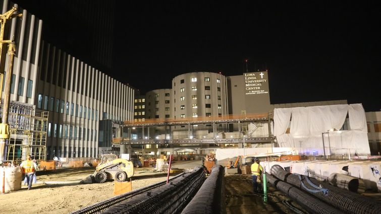 LLUH construction site at night