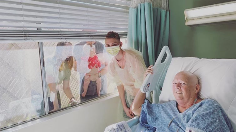 Family visits Jill Burkhart during her hospital stay. Family visits Jill Burkhart during her hospital stay.