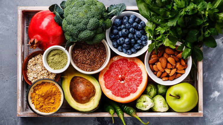 tray of fruits and vegetables