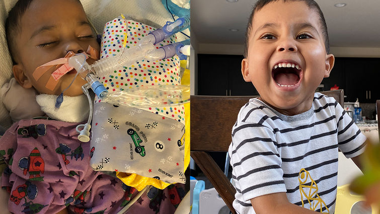 photo of young boy in hospital and out of hospital