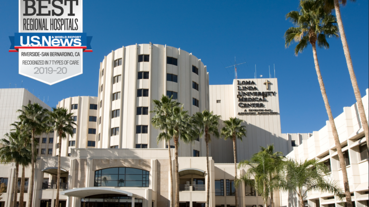 photo of front of medical center on sunny day with best hospital badge