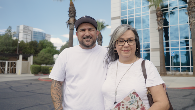 Dolores and Eleazar stand side-by-side outside of LLUMC-Murrieta