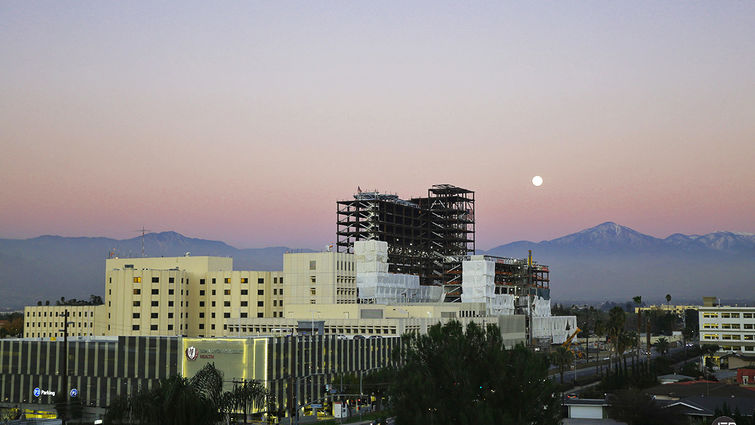Moon rise over Loma Linda Medical Center