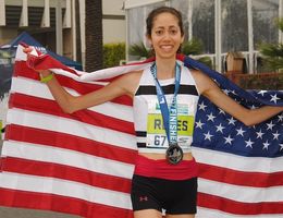 Joanna Reyes, a student at Loma Linda University School of Pharmacy, runs the Los Angeles Marathon 