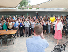 Loma Linda University Health philanthropy team members celebrate reaching a significant milestone in the Vision 2020 campaign.