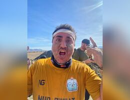 Ruben Limon at mile four of the mud run, just moments before being rushed to the hospital.