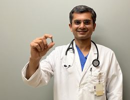 Dr. Harit Desai, associate director for the cardiac catheterization lab and structural heart intervention program at LLUMC – Murrieta, holds the world's smallest pacemaker — a device that expands and improves cardiac care services for patients in the region. Dr. Harit Desai, associate director for the cardiac catheterization lab and structural heart intervention program at LLUMC – Murrieta, holds the world's smallest pacemaker.