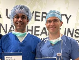 Loma Linda University International Heart Institute's Dr. Vinoy Prasad, director of interventional cardiology (left) and Dr. Amr Mohsen, structural interventional cardiologist (right) are the first in California to use a novel approach for treating blocked peripheral arteries.