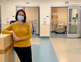 Kristina Chase, RN, BSN, OCN, director of oncology services at Loma Linda University Cancer Center, stands in the new infusion center that enables the Cancer Center to care for twice as many patients.