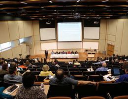 Attendees sit in an auditorium for presentations during “The Loma Linda Experience,” event