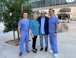 Doctors Amr Mohsen and Jason Hoff reunited with Mr. Donald Oaks and his wife outside of Loma Linda University Medical Center. 