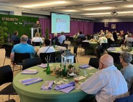 Cancer Center director Mark Reeves discussed new therapies, technology, and services for cancer survivors during yesterday's 31st annual Celebration of Life event. Mark Reeves presenting at Celebration of Life