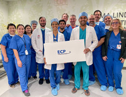 LLU cardiology research and cardiac cath lab team with Abiomed team on day of first Impella ECP implant.