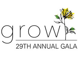 graphic with text "let love grow" next to an illustrated flower and "29th annual gala"