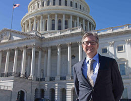 Warren Boling Jr., MD, in front of the U.S. Capitol Warren Boling Jr., MD, chair of neurosurgery at Loma Linda University Health