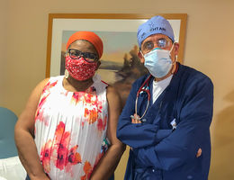 Shilene Blain-Hearns (left) partnered with Mojtaba Akhtari, MD (right), for treatment of her rare blood cancer. From left: Shilene Blain-Hearns and Mojtaba Akhtari, MD