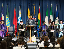 Dilys Brooks, associate chaplain at Loma Linda University, challenged graduates to stay close to God as they move through their careers.