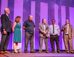 Loma Linda University Health leadership take the stage during the celebration event for the LLU Medical Center’s 50th anniversary